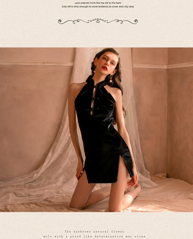 Vintage Velvet Cheongsam Dress (Black) (TY08/B) - Sexy Lingerie available in the UAE view 3