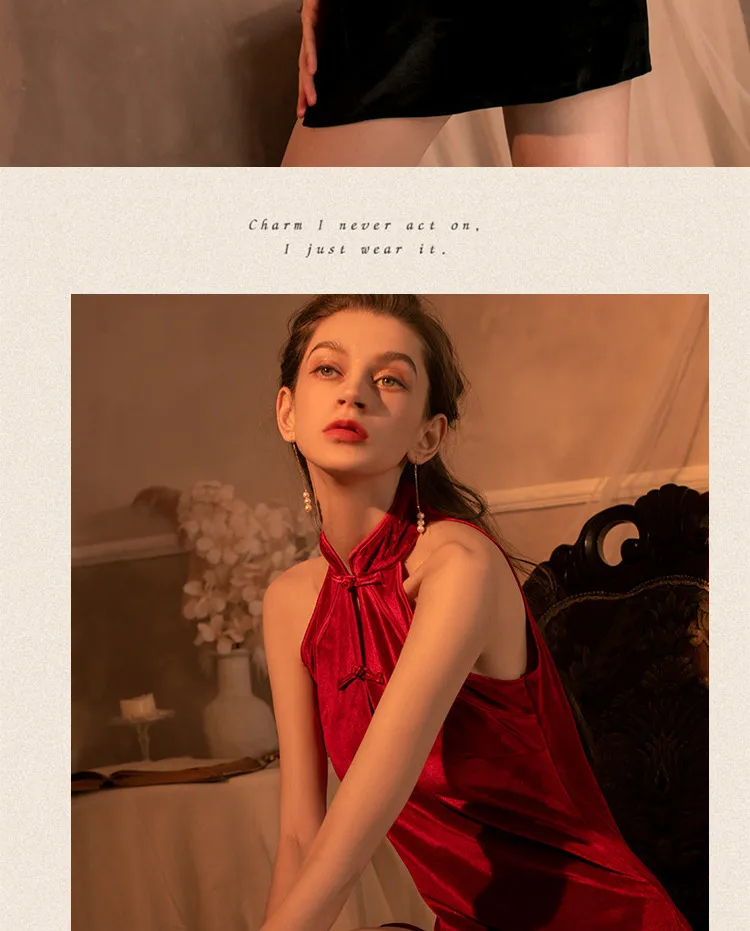 Vintage Velvet Cheongsam Dress (Red) (TY08/R) - Sexy Lingerie available in the UAE view 3