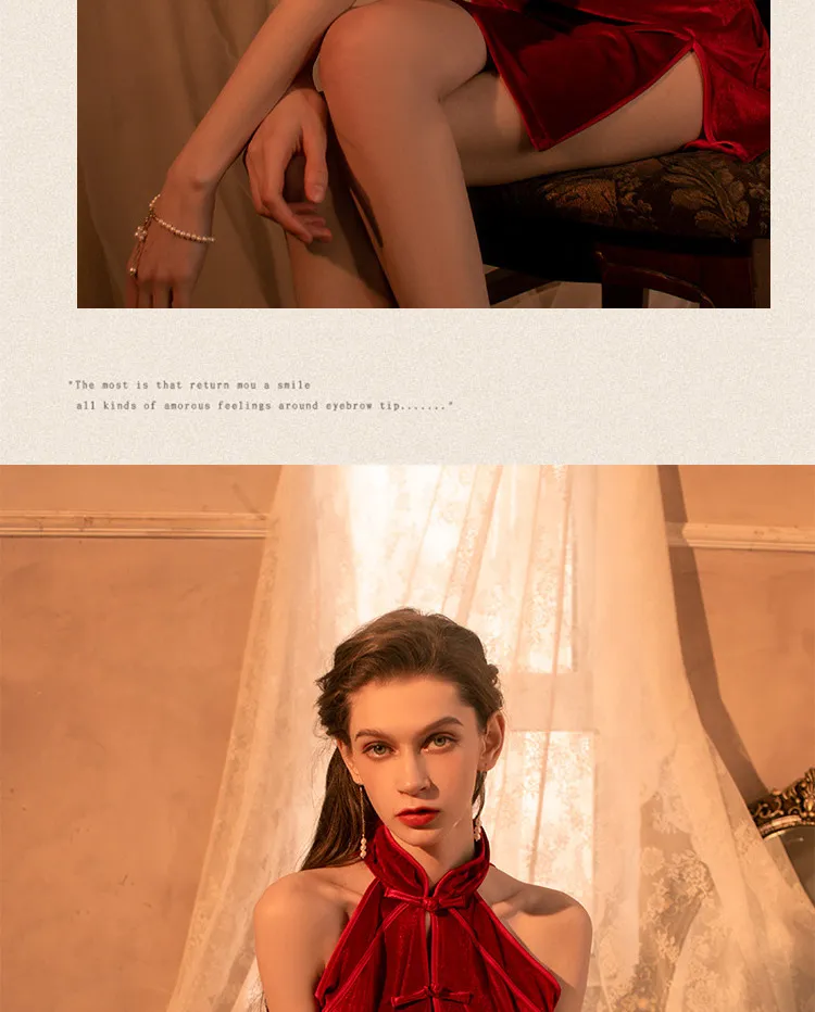 Vintage Velvet Cheongsam Dress (Red) (TY08/R) - Sexy Lingerie available in the UAE view 4