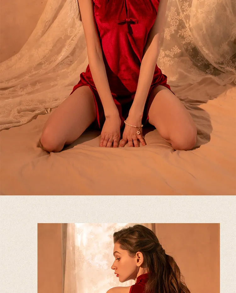 Vintage Velvet Cheongsam Dress (Red) (TY08/R) - Sexy Lingerie available in the UAE view 5