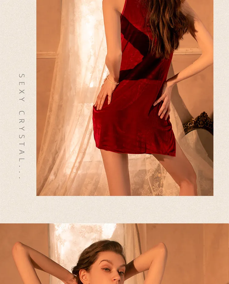 Vintage Velvet Cheongsam Dress (Red) (TY08/R) - Sexy Lingerie available in the UAE view 6